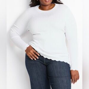 41 Hawthorn “Kelsey” Scallop Trim Ribbed Crewneck Sweater – WHITE, Size 2X (NWT)
